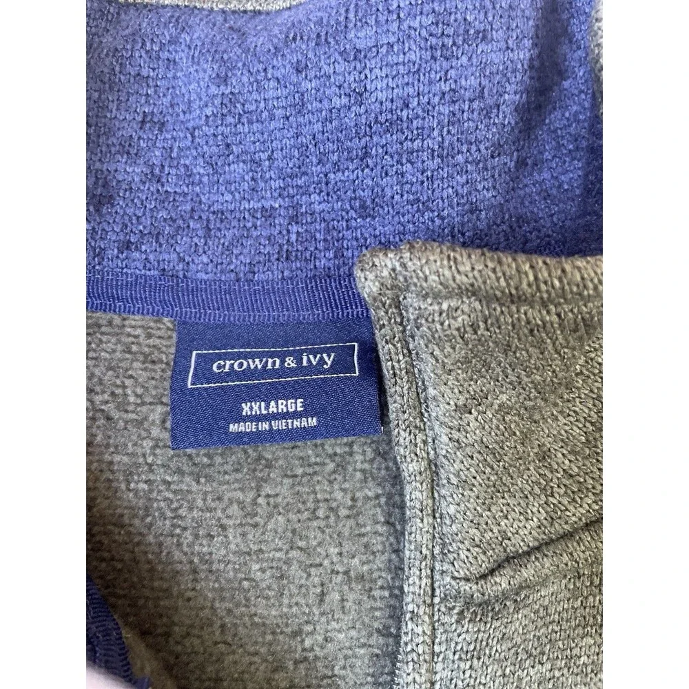 Crown &‎ Ivy Men’s XXL Olive Green Quarter Zip Fleece Pullover Sweater Mock Neck